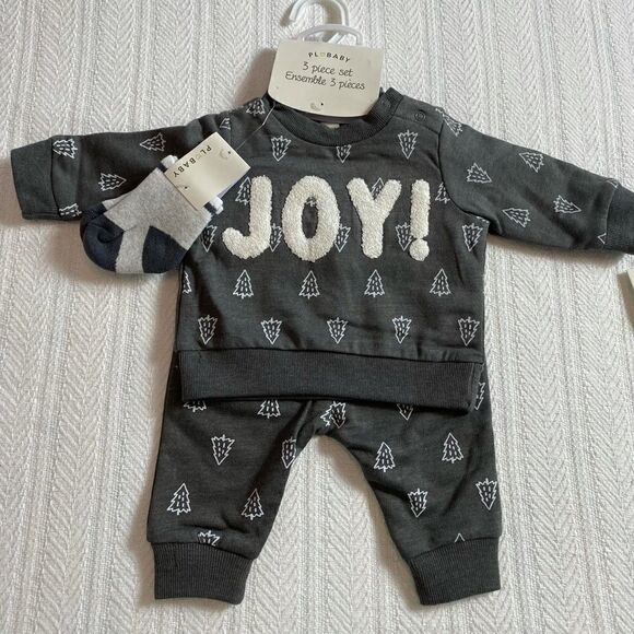 PL BABY Boy 3 Piece JOY Embroidered Long Sleeve Top Set - Picture 1 of 5